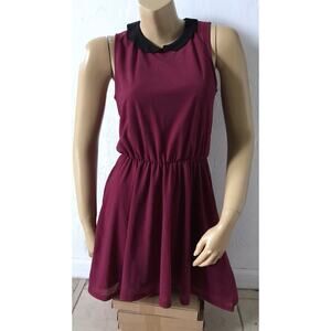 Divided H&M 4 Burgundy Fit Flare Dress Sleeveless Open Back Collared Womens